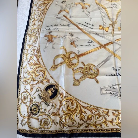 Hermes Carre 90 Traite des Arms Black Gold and White Silk Scarf with COA - Picture 11 of 12